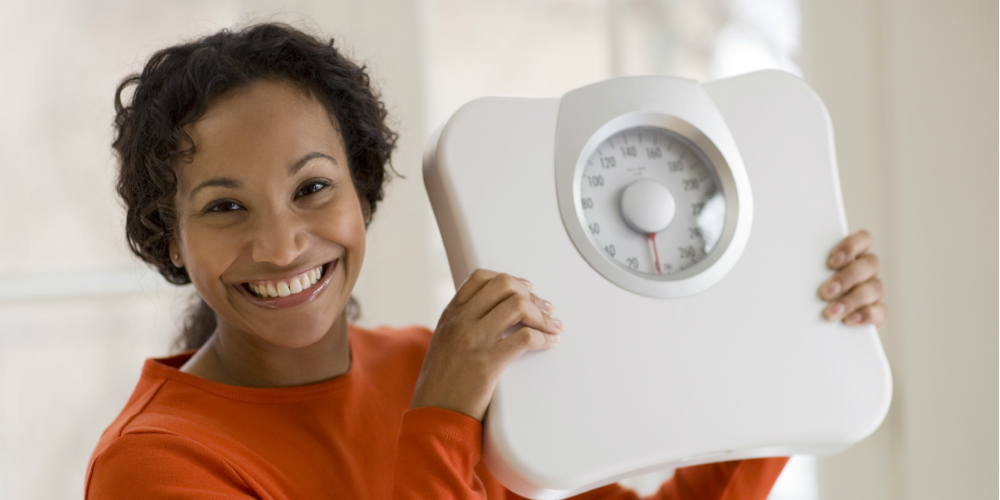 Woman happy with weight