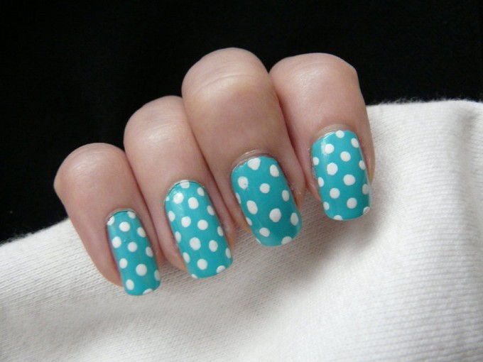 teal and white polka dots